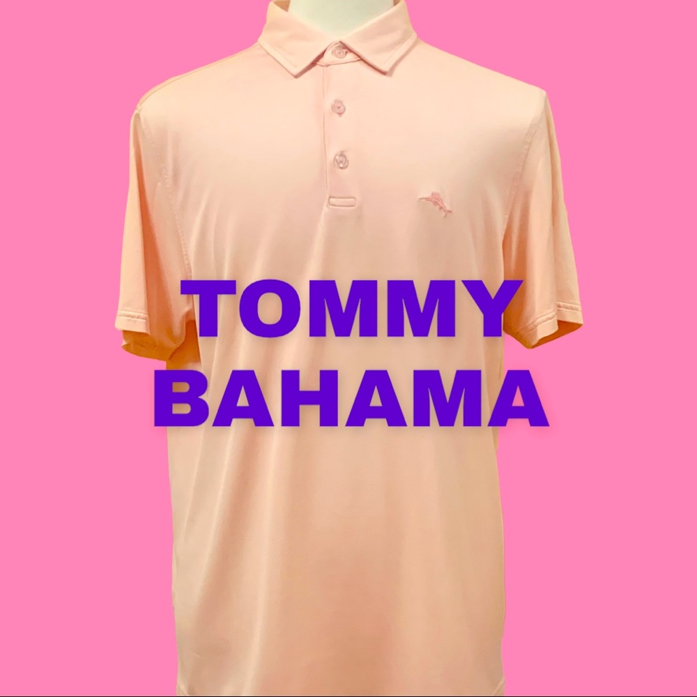 Mens Tommy Bahama Polo Short Sleeve Shirt Light Salmon Large Pima Cotton